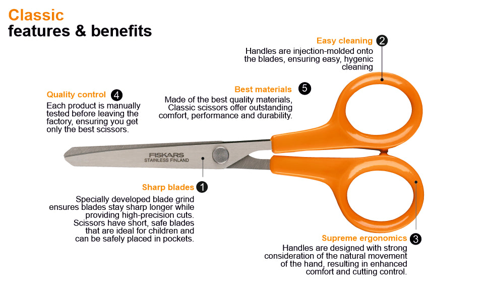 FISKARS Classic Scissors, Classic Hobby Scissors, Swedish Sandvik steel,13cm