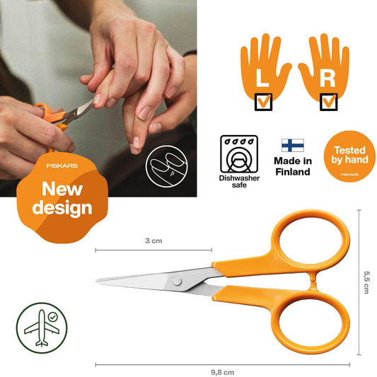 Fiskars Classic Manicure Scissors 10 cm | Rounded Tips | Ambidextrous | Orange | 1075060