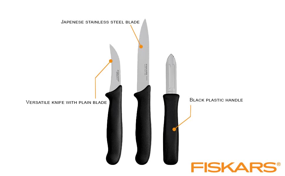 Fiskars Essential Peeling Knife Set of 3 | Japanese Stainless Steel