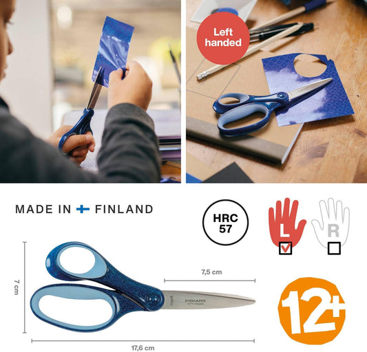 Fiskars School Scissors, Glitter Blue, Stainless Steel, 18 cm
