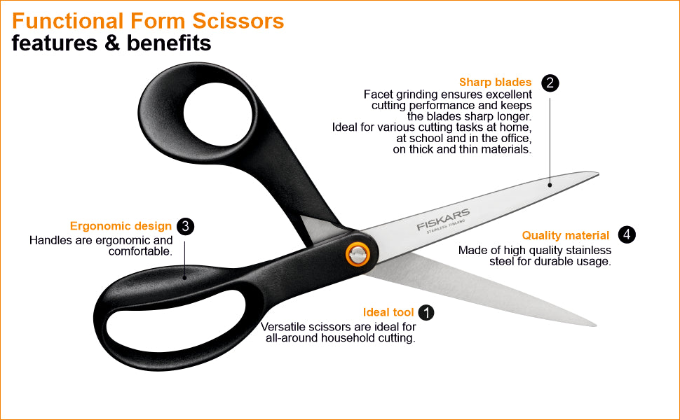 FISKARS Ff universal scissors, Swedish sandvik steel, Black, Large, 25cm