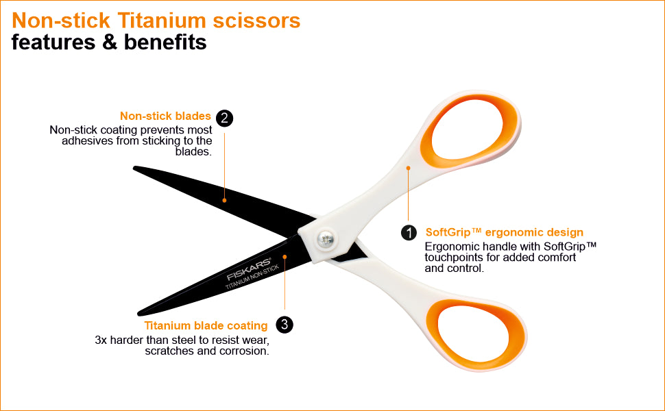 FISKARS Titanium non stick scissors, Stainless steel, 21cm