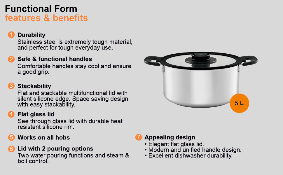 FISKARS Stainless Steel Ff Casserole 5,0L | 1026578