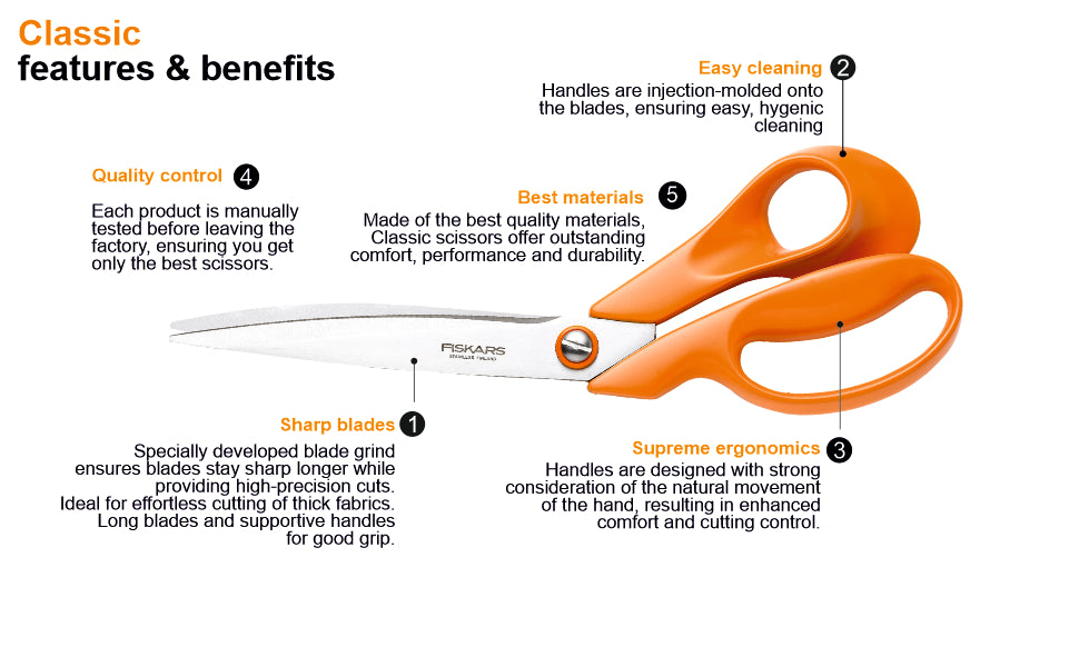 FISKARS Classic Scissors, Classic Tailor Scissors, Swedish Sandvik steel, 27cm