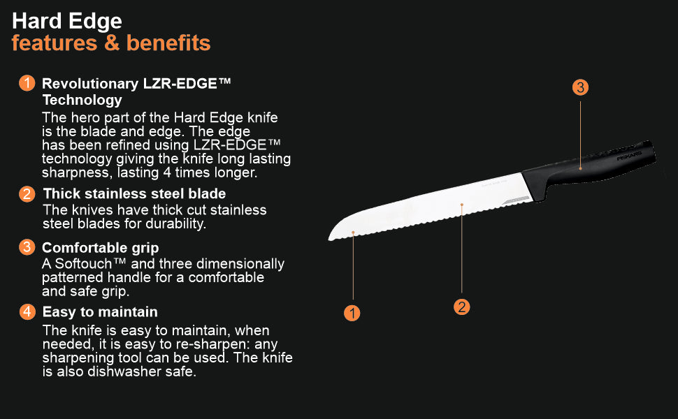 Fiskars Handle: Plastic with Softgrip; Blade: Japanese Stainless Steel Hard Edge Bread Knife | 1054945