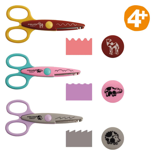 Fiskars Kidzors Paper Edgers | Zoo Animals | Set of 3 | Multicoloured
