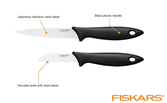 Fiskars Essential Kitchen Knives Set of 2 | Japanese Steel | Designed in Finland