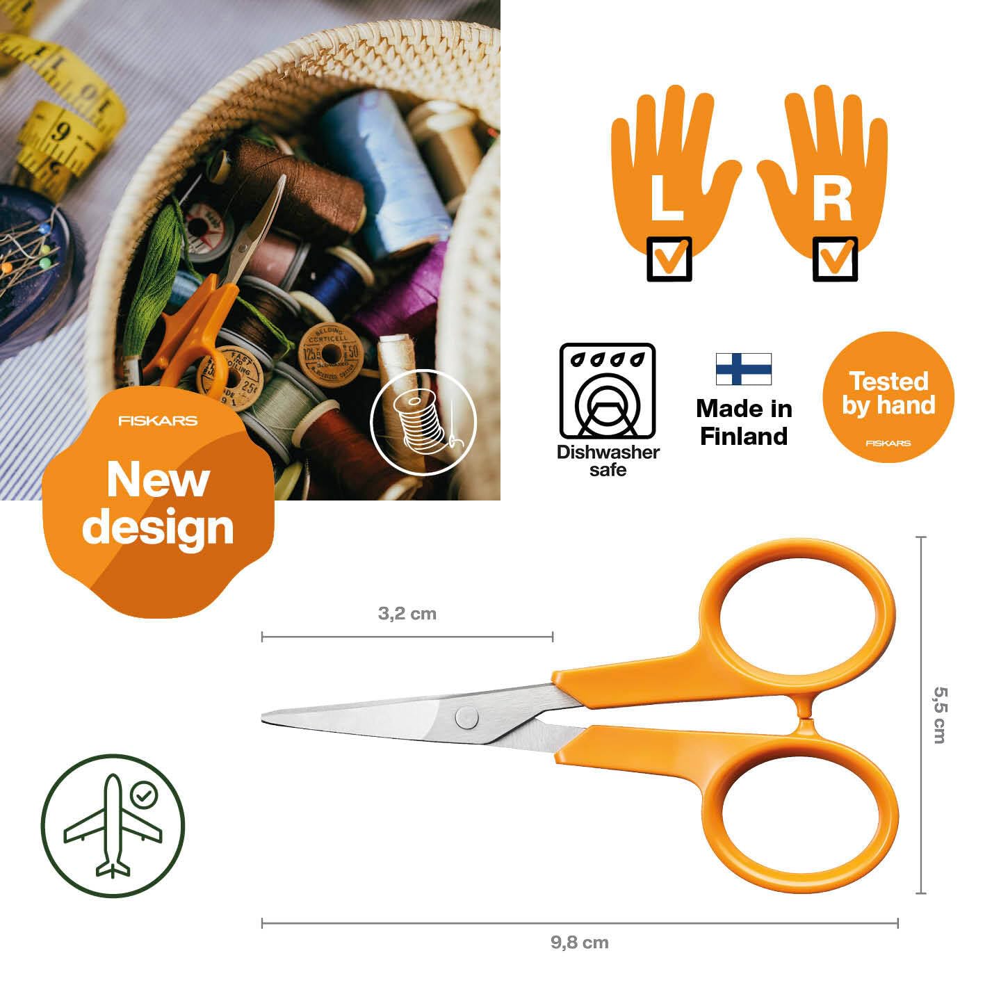 Fiskars Classic Embroidery Scissors 1075059 | Curved Blades | 10 cm | Ambidextrous