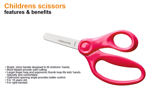 FISKARS Kids Scissors, Stainless steel, Pink, 13cm