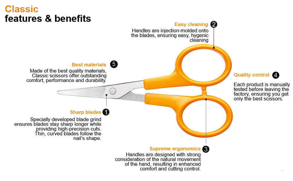 FISKARS Classic scissors, Classic Curve Manicure scissors, Swedish sandvik steel, 10cm