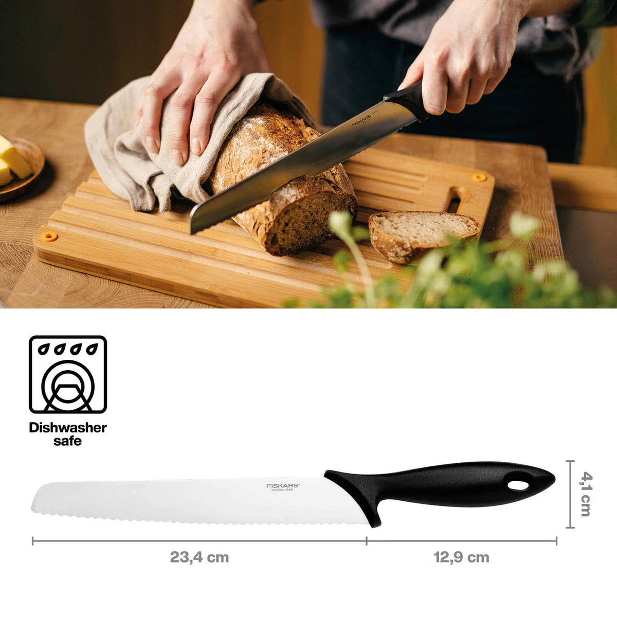 Fiskars Essential Bread Knife, Stainless Steel, 23 cm