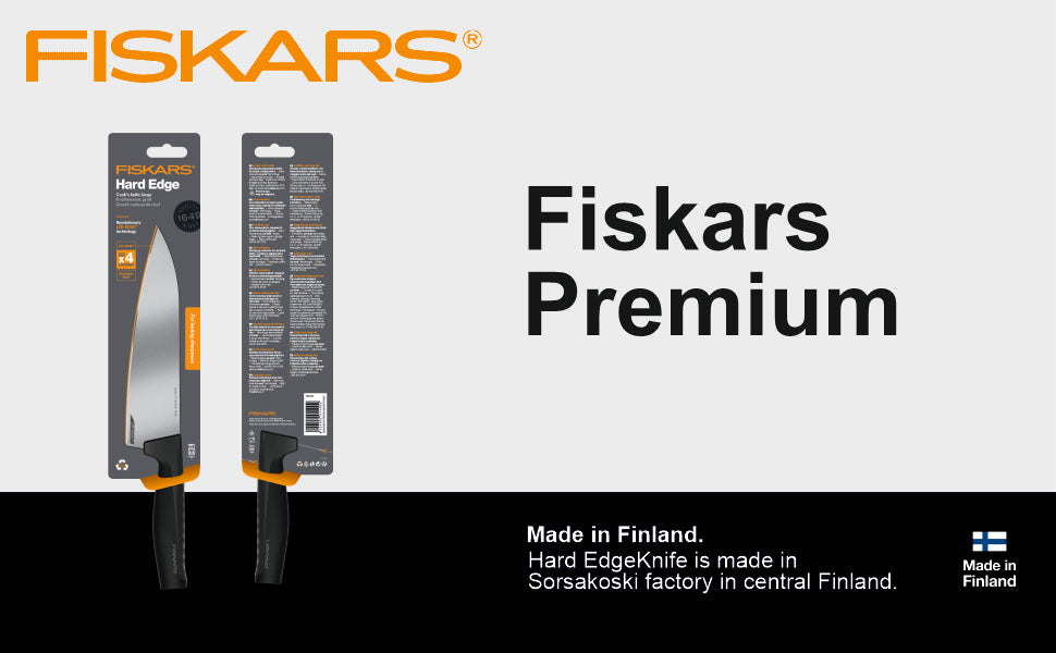 Fiskars Handle: Plastic with Softgrip ; Blade: Japanese Stainless Steel Hard Edge Large Cooks Knife | 1051747
