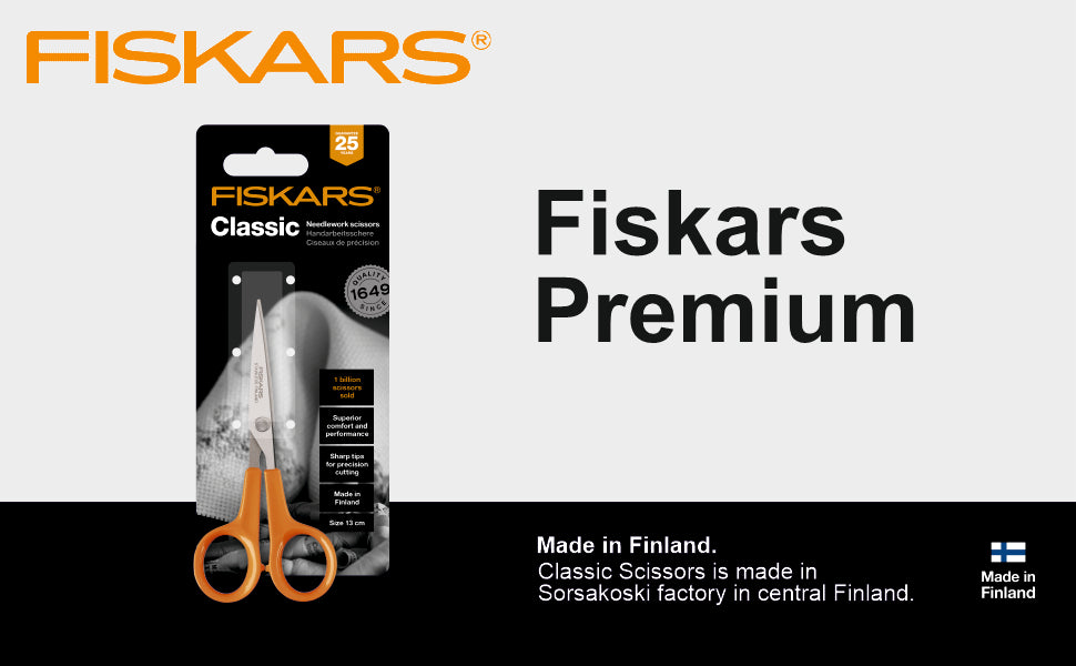 FISKARS Classic Scissors, Classic Needlework Scissors, Swedish Sandvik steel, 13cm