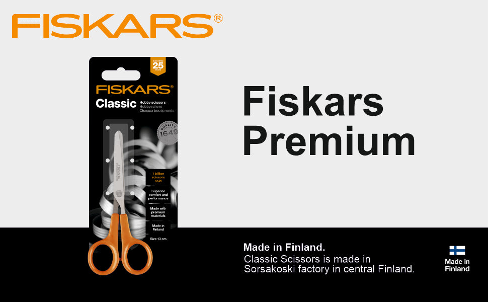 FISKARS Classic Scissors, Classic Hobby Scissors, Swedish Sandvik steel,13cm