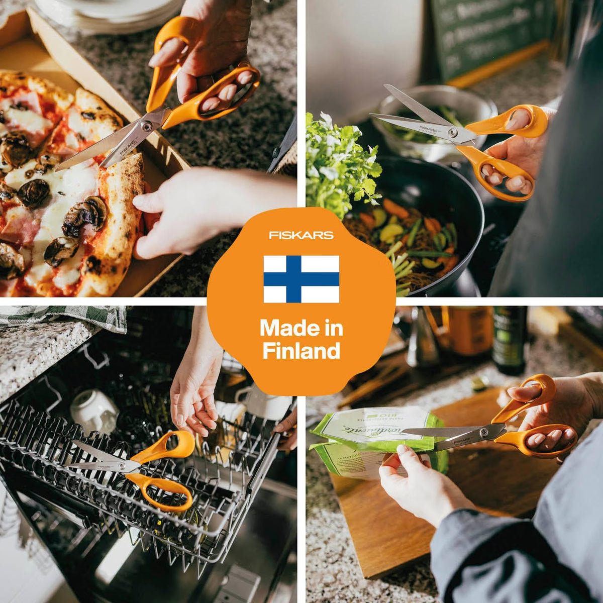 Fiskars Classic Universal Kitchen Scissors, Right-Handed, Total Length: 21 cm, Improved Torx Screw and More Ergonomic Handle, Sustainable Packaging, Quality Steel/Plastic, Orange, 1075031