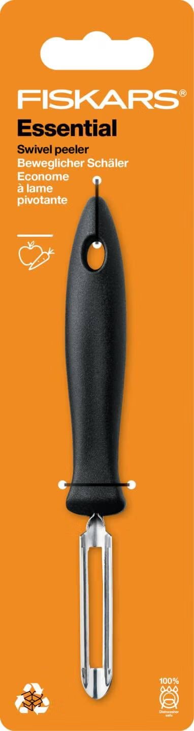 Fiskars 1065586 Movable Peeler Total Length 18 cm Essential Stainless Steel/PP Plastic Black