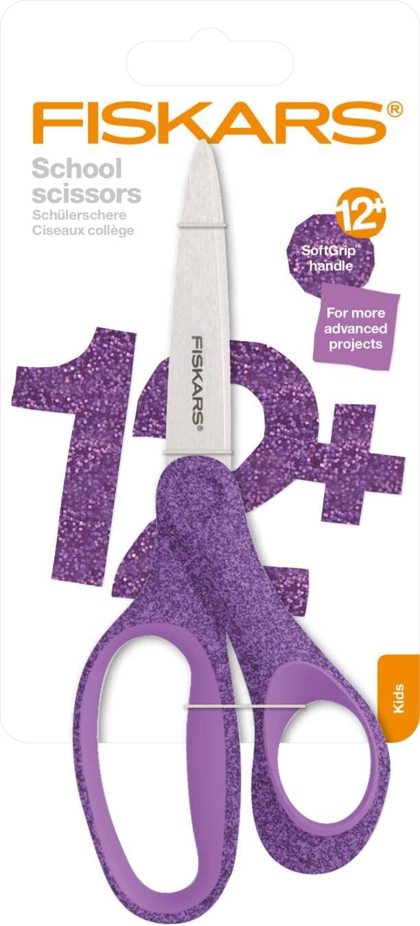 Fiskars School Scissors 18 cm | Glitter Purple | Stainless Steel | Made in Finland