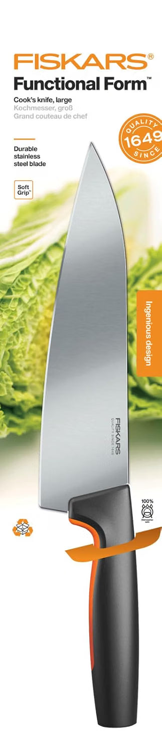 Fiskars FF Large Cook's Knife, Japanese Stainless Steel, 20 cm