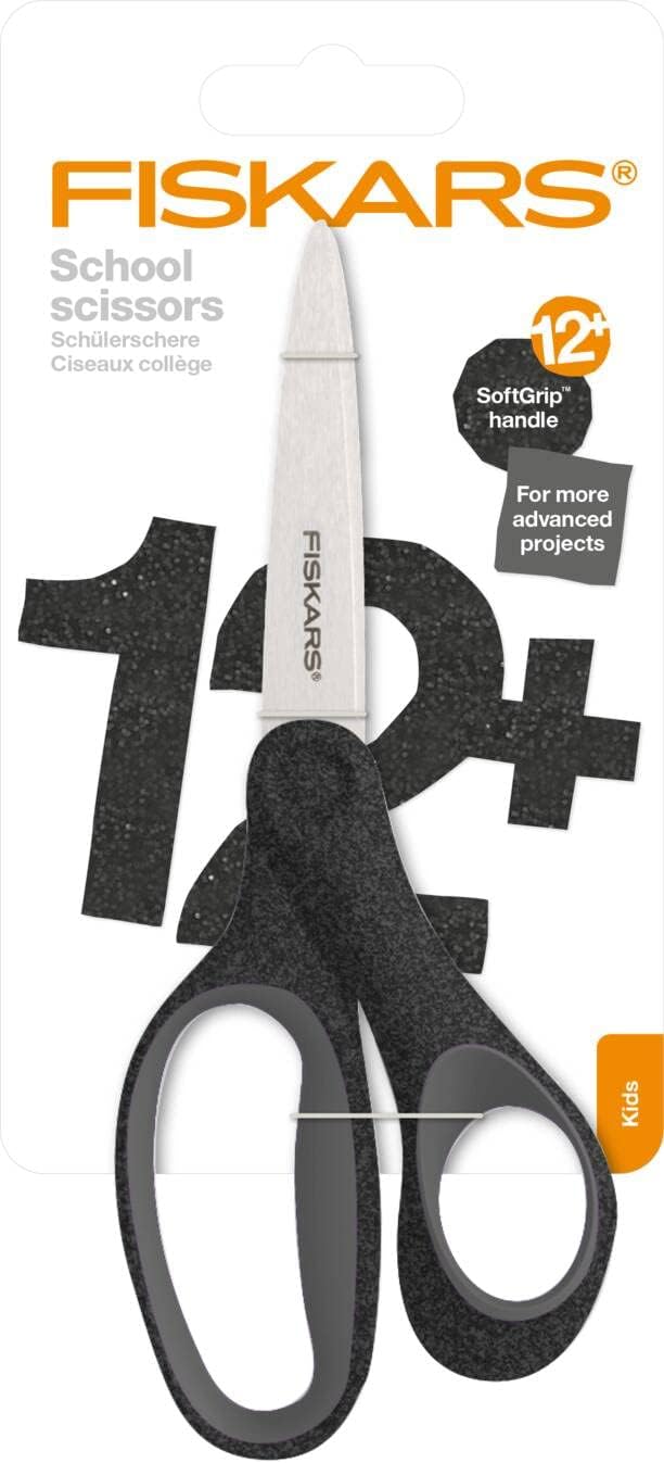 Fiskars School Scissors, Glitter Black, Stainless Steel, 18 cm
