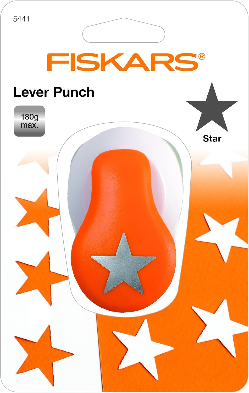 Fiskars 5441 Lever Punch | Medium Star Shape | Craft Paper Punch