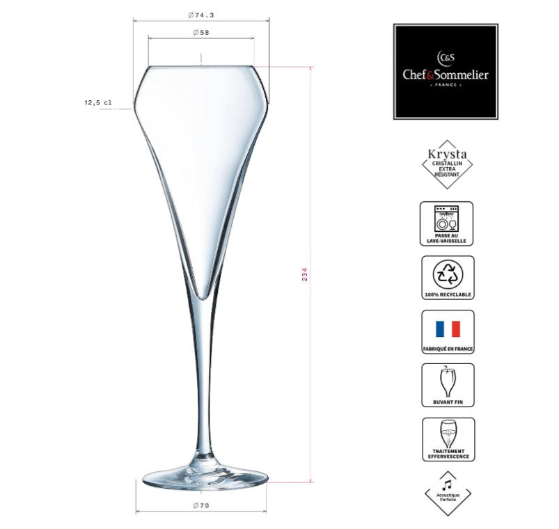 C & S EFFERVESCENT FLUTE 20 STEMMED GLASS